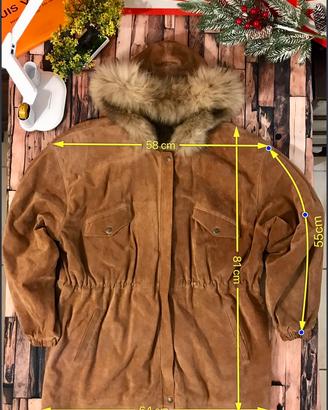 Parka  made🇮🇹VERA PELLE Scamosciata con cappuccio