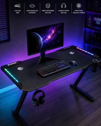 Scrivania gaming LED RGB 120x60x75 nera