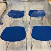 6 sedie trasparenti con seduta blu