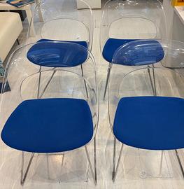 6 sedie trasparenti con seduta blu