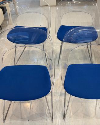 6 sedie trasparenti con seduta blu