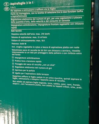 aspira soffia sminuzza foglie 