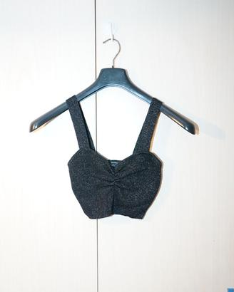 Top Crop Nero Glitterato Bershka - Taglia S