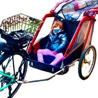 Rimorchio da bici per due bambini.