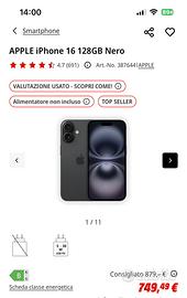 Iphone 16 128 gb nero (NUOVO)