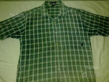 Camicia mezza manica quadretti verde acqua/grigia