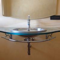 Lavabo inox con piano in vetro temprato