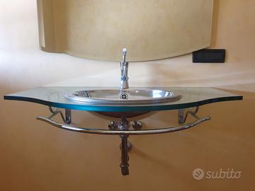 Lavabo inox con piano in vetro temprato