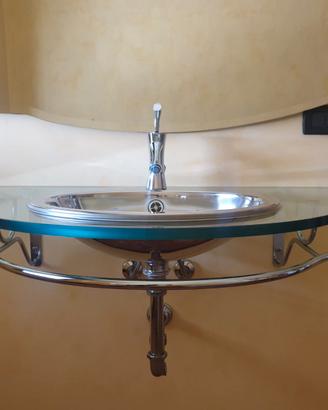 Lavabo inox con piano in vetro temprato