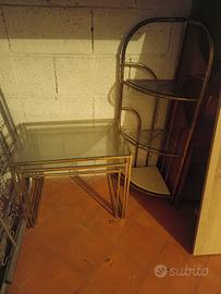 Tavolini e angoliera etagere vetro ottone vintage