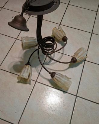 Lampadario in ferro battuto marrone 