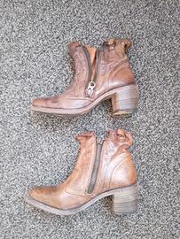 Stivali Texani con Zip in Pelle  Nylo  Marrone 36