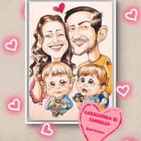 Caricatura Famiglia, disegno a mano (B&N/Colori) 