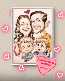 Caricatura Famiglia, disegno a mano (B&N/Colori) 