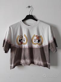 Maglietta corta in cotone Disney marrone bianco