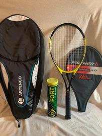 Rachetta tennis Fisher con zaino e palline