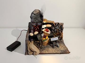 Presepe artigianale Banco del Mercato con Luci