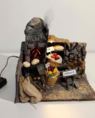 Presepe artigianale Banco del Mercato con Luci