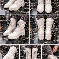 Stivali beige con lacci e zip – anfibi donna elega