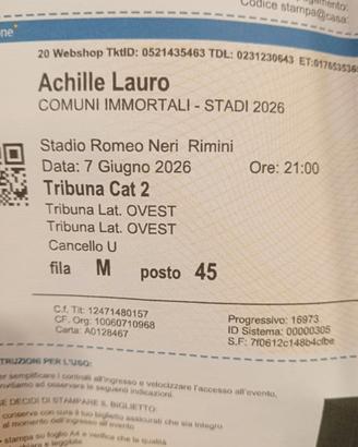 Biglietti concerto Achille Lauro