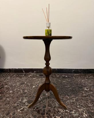 Tavolino vintage rotondo in legno tornito