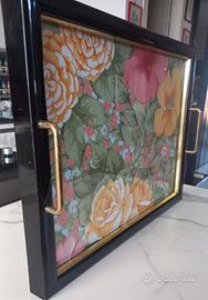 Vassoio rettangolare vintage con motivi floreali