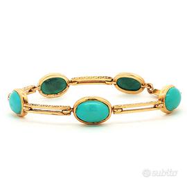 Bracciale vintage in oro giallo con turchesi