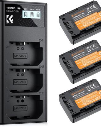 K&F CONCEPT NP-FZ100 3x2280mAh Batteria Sony