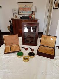 set porta pipe, porta sigari, 2 pipe e tabacco