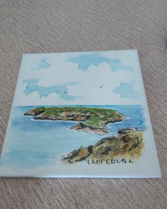 Mattonella ceramica Lampedusa souvenir dipinto