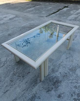 Tavolino da salotto con piano in vetro decorato