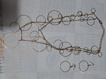 parure collana e orecchini ottone multi cerchi 