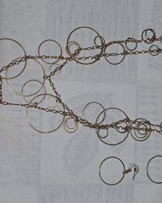 parure collana e orecchini ottone multi cerchi 