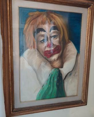 Dipinto olio su tela "Clown Triste" firmato 48x68