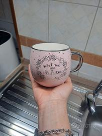 tazza rosa glamour con scritte argento