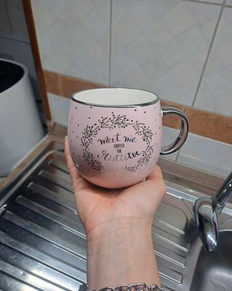 tazza rosa glamour con scritte argento