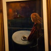 QUADRO ELIANO FANTUZZI  "DONNA AL BAR SULLA LAGUNA