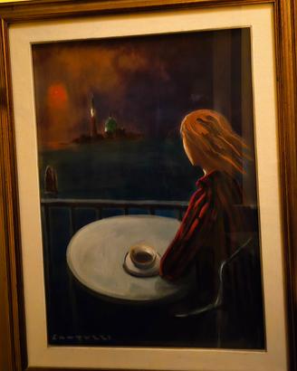 QUADRO ELIANO FANTUZZI  "DONNA AL BAR SULLA LAGUNA
