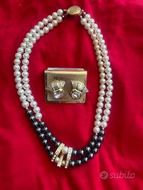 Parure collana a due fili e orecchini a clip