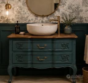 Arredo bagno completo vintage -  mobile petrolio