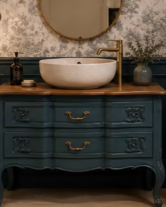 Arredo bagno completo vintage -  mobile petrolio