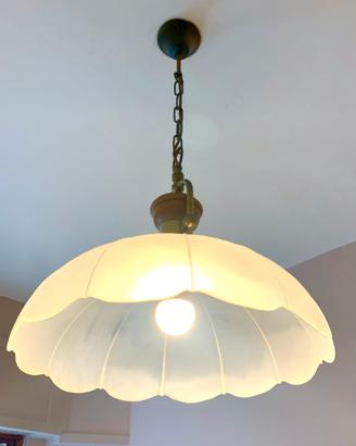 Lampada da cucina in vetro satinato e legno