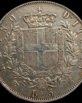 5 lire 1865 Torino Rara