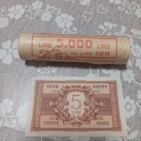 Banconota 5 lire 1944 + rotolino 100 lire 1980