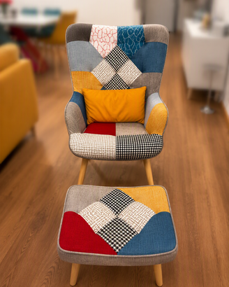 Poltrona Relax Patchwork & Poggiapiedi Coordinato