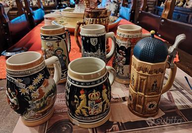 Lotto di 7 Boccali da Birra in ceramica vintage,pe