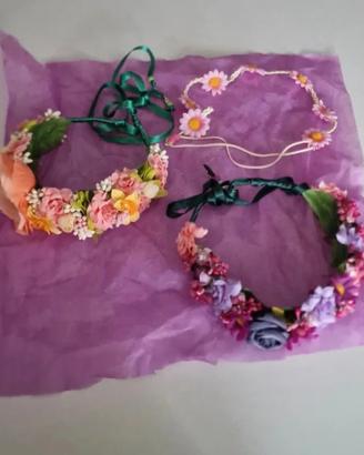 Tre cerchietti fiori capelli handmade