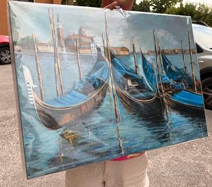 Quadro veneziano con tre gondole