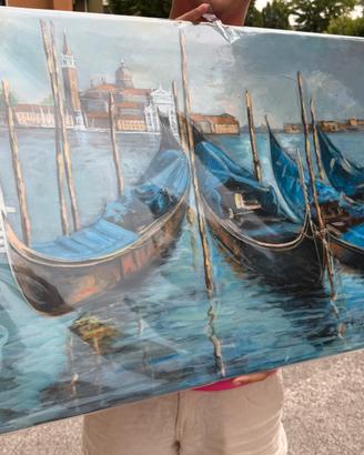 Quadro veneziano con tre gondole