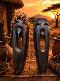 Coppia Maschere Africane in Legno